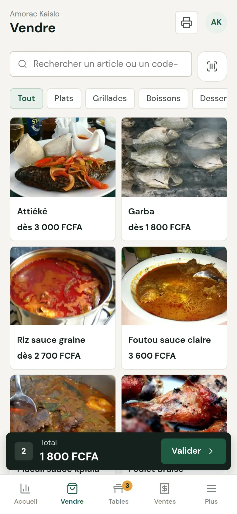 Écran de vente Kaislo sur téléphone